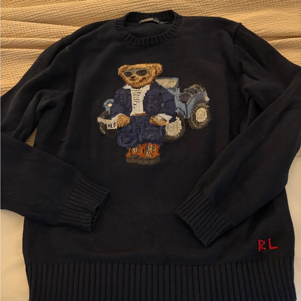 Ralph Lauren Navy Sweater with Bear and Car Design